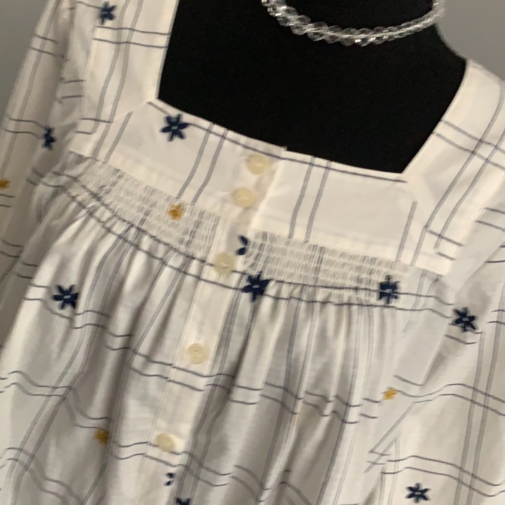 Embroidered Windowpane Square-Neck Button-Down Top - image 2